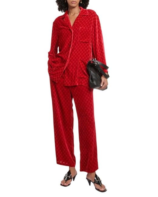 Gucci GG Embossed Devoré Velvet Shirt In Red