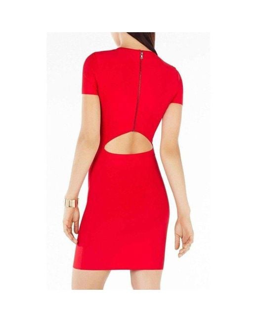 BCBGMAXAZRIA Red Kaylen Embellished Cutout-back Dress