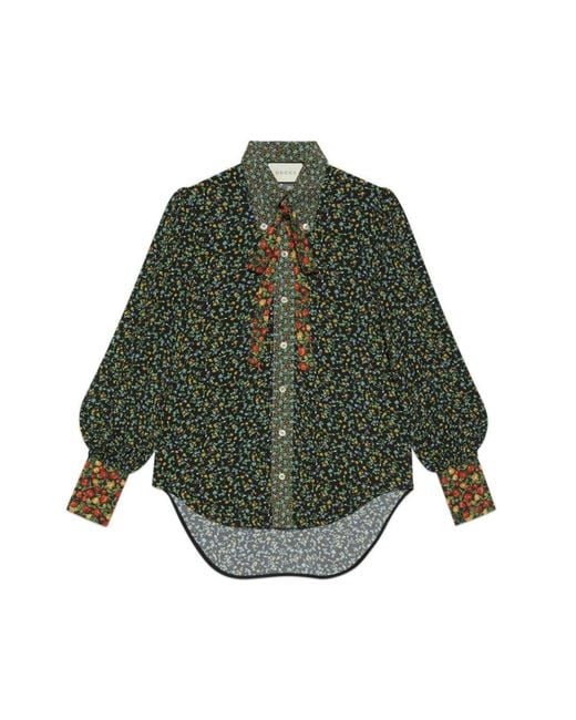 Gucci Green Liberty Floral Bow Detail Shirt