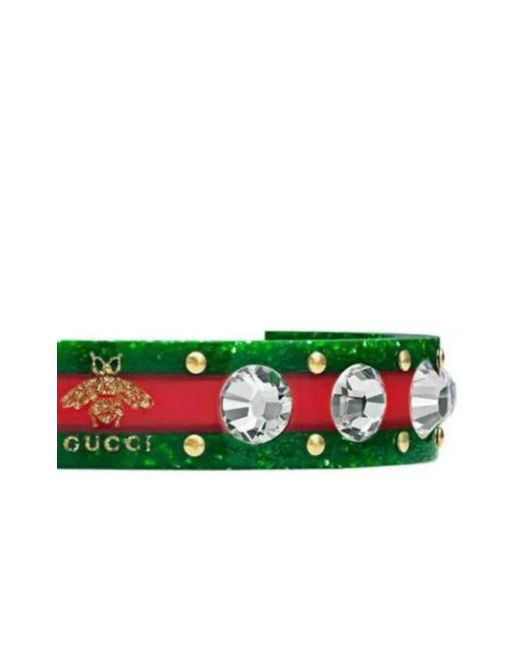 Gucci Green Vintage Web Cuff Bracelet With Crystals