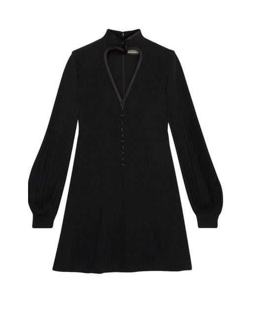 Gucci Black Heart Cutout Pleated Crepe Dress