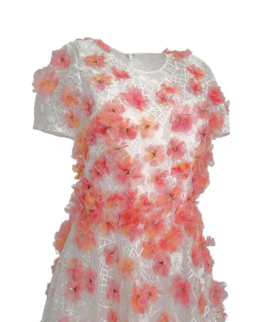 Pamella Roland Pink Floral-appliqued Lace Midi Dress