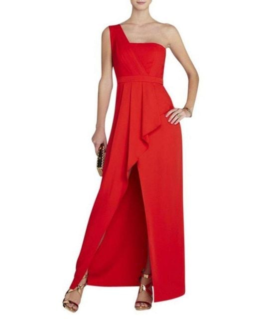 BCBGMAXAZRIA Red Kristine One-shoulder Peplum Gown