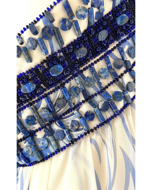 Emilio Pucci Blue Greek Bleach Lazurite Silk Halter Gown Dress