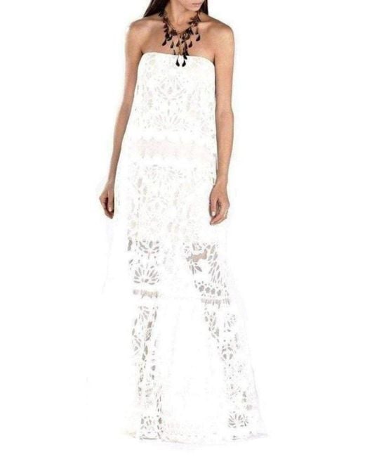 BCBGMAXAZRIA White Strapless Bottom Ruffle Cotton Gown