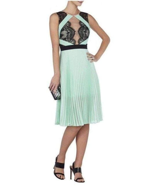 BCBGMAXAZRIA Green Scalloped Edge Pleated Dress