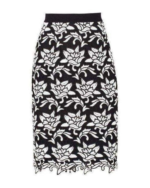BCBGMAXAZRIA Black Floral Hem Pencil Skirt
