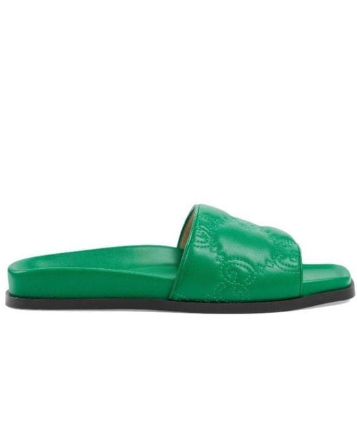 Gucci Gg Matelassé Slide Sandal In Green