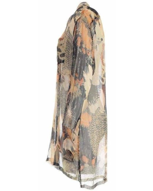 Dries Van Noten Orange Floral Print Silk Chiffon Shirt