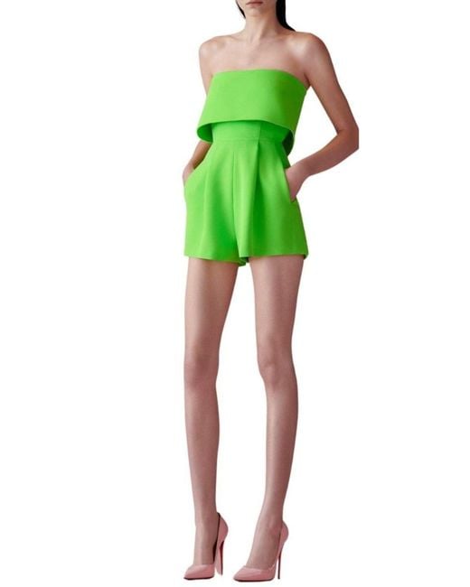 Alex Perry Green Darby Overlay Crepe Strapless Romper