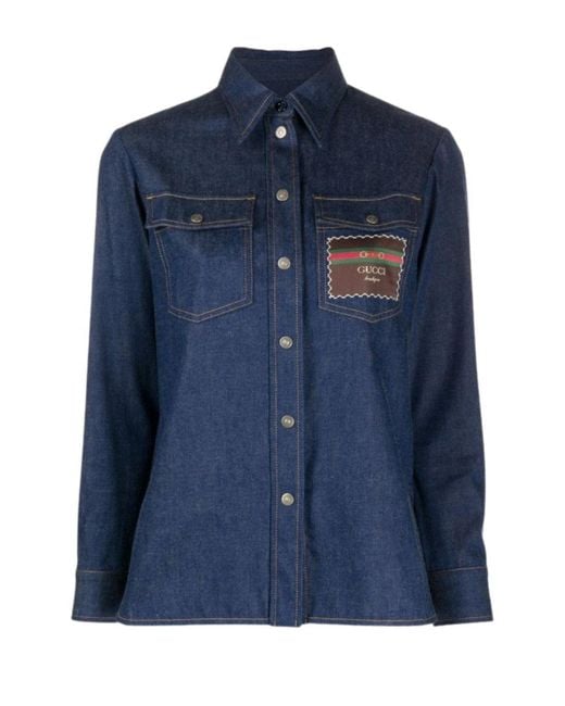 Gucci Blue Logo-patch Denim Shirt