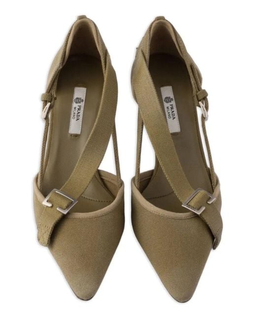 Prada Brown Pointed Slingback Olive Green Kitten Heel Pumps
