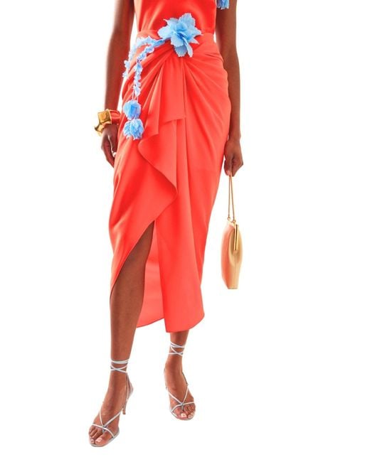 Rosie Assoulin Orange Sarong Double Faced Georgette Silk Skirt