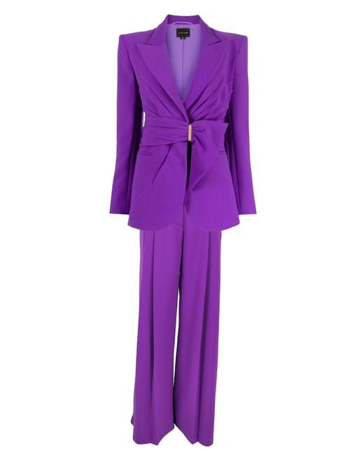Zuhair Murad Purple Gathered Belted Blazer And Wide-leg Trousers Set