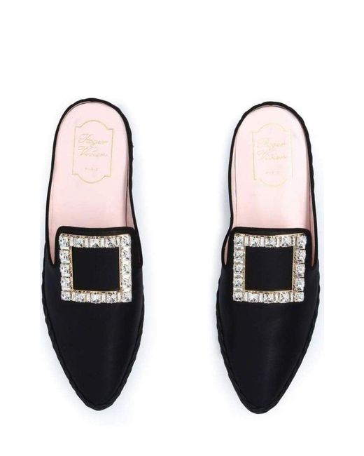 Roger Vivier Black Rv Lounge Strass Buckle Mules