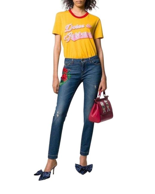 Dolce & Gabbana Blue Embroidery Skinny-fit Jeans