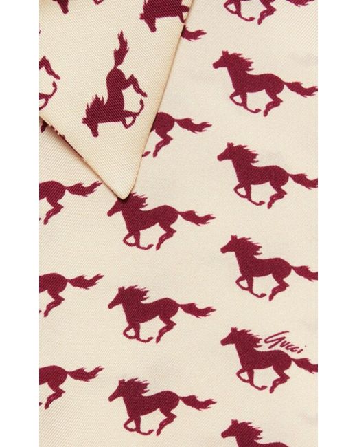 Gucci Natural Diagonal Horses Print Silk Shirt Dress
