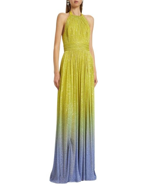 Elie Saab Blue Ombre Sequined Chiffon Gown