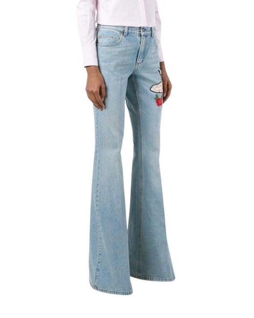 Gucci Blue Fly Embroidered Flared Cotton Jeans Us 28 (4, S)