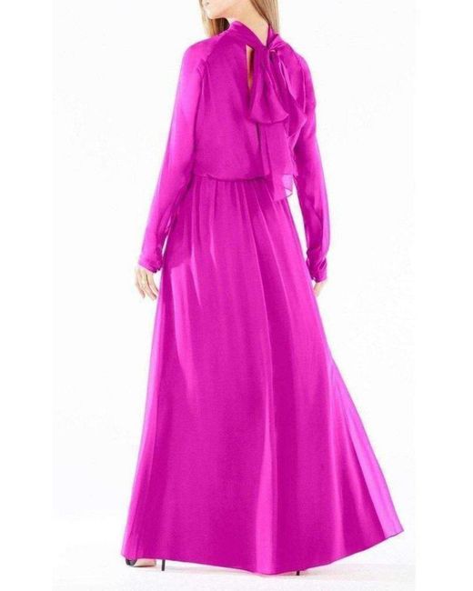 BCBGMAXAZRIA Pink Darci Tie-neck Silk Gown