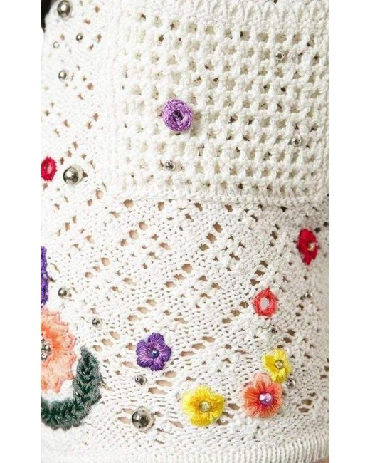 Emilio Pucci White Poppy Rocks Embellished Crochet Shorts