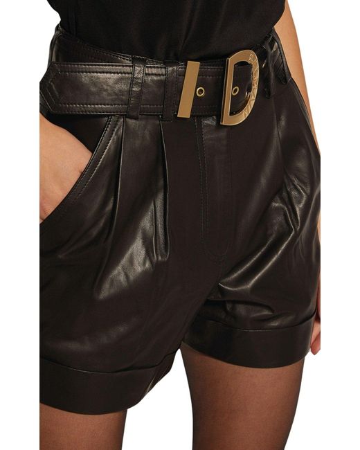 Balmain Black Leather High-waist Belted Pants