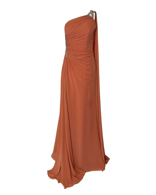 Cult Moda One Shoulder Beaded Gown In Brown