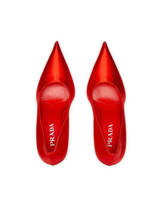 Prada Red Satin Pointed-toe Heels 85