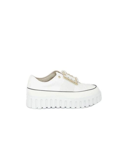 Roger Vivier Viv' Go-thick Buckle White Platform Sneakers