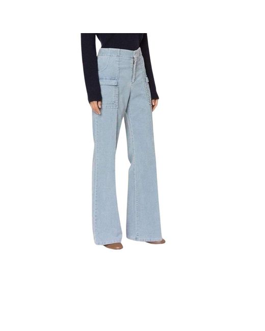 Chloé Blue Corduroy Wide Leg Trousers Pants