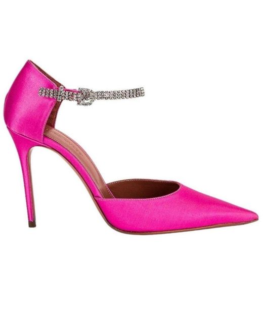 AMINA MUADDI Ursina Pink Satin Pumps