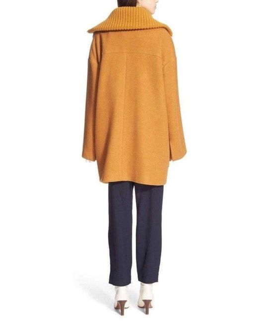 Chloé Brown Rib Knit Collar Double Breasted Wool Coat