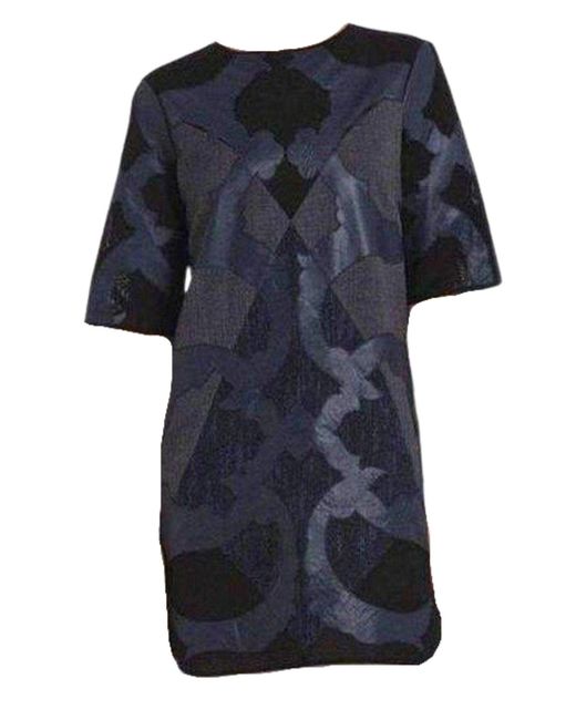 BCBGMAXAZRIA Runway Blue Faux Leather Patch Luella Tunic Dress