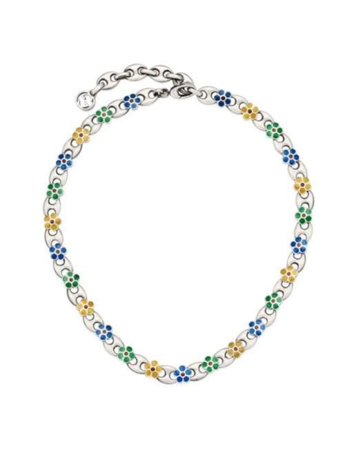 Gucci Metallic Blue Enamel Flower Necklace