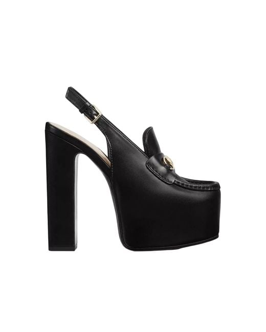 Gucci Black Ottavia Horsebit Loafer 145mm Platform Slingback Pumps