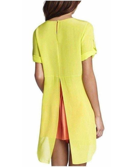 BCBGMAXAZRIA Yellow Silk Lemongrass Caterina Split Back Top