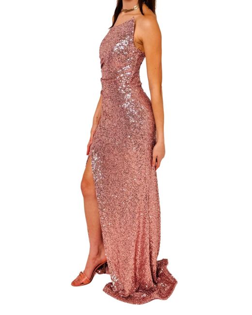 Cult Moda Red Sequin One-shoulder Bustier Prom Gown