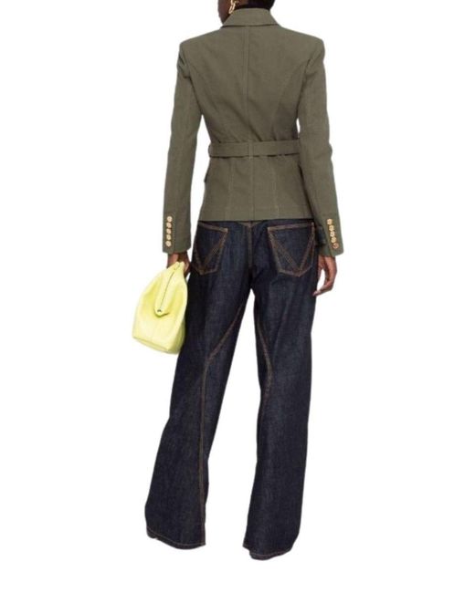 Balmain Green Belted Double-breasted Cotton Blazer