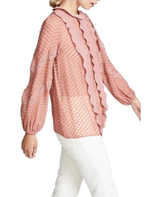 Zimmermann Pink Unbridled Spliced Silk Blouse S