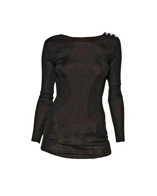 Balmain Black Long Sleeve Open Back Cotton Blend Top