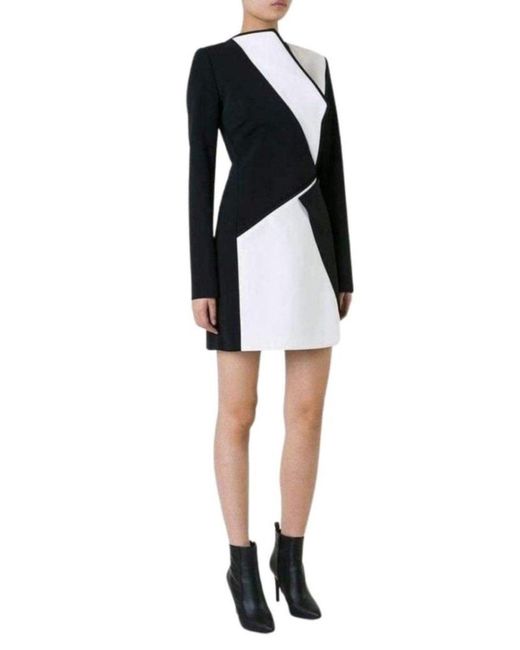 Mugler Black Bonded Monocrome Crepe Long Sleeve Mini Dress