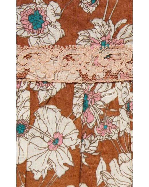Gucci Natural Floral-print Lace-trimmed Twill Dress