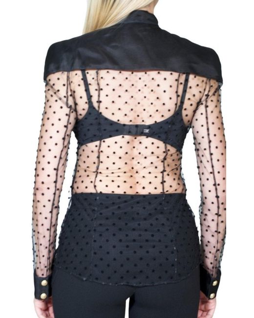 Balmain Long Sleeve Black Polka Dot Silk Shirt With Gold Buttons