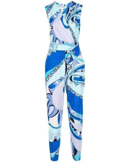 Emilio Pucci Blue Print Cross Front Jumpsuit
