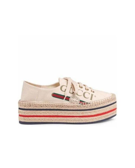 Gucci White Logo Platform Espadrilles