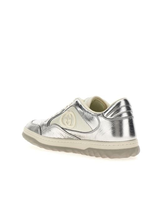 Gucci White Mac80 Metallic Silver Leather Sneakers