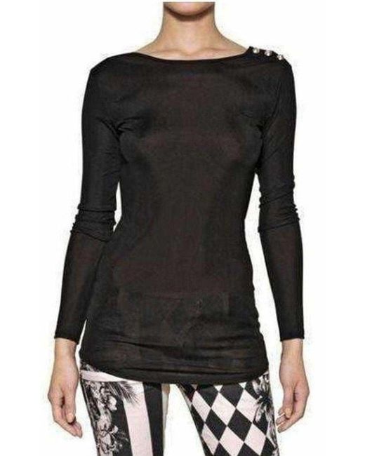 Balmain Black Long Sleeve Open Back Cotton Blend Top
