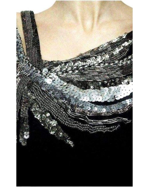 BCBGMAXAZRIA Black Beaded High Low Gown