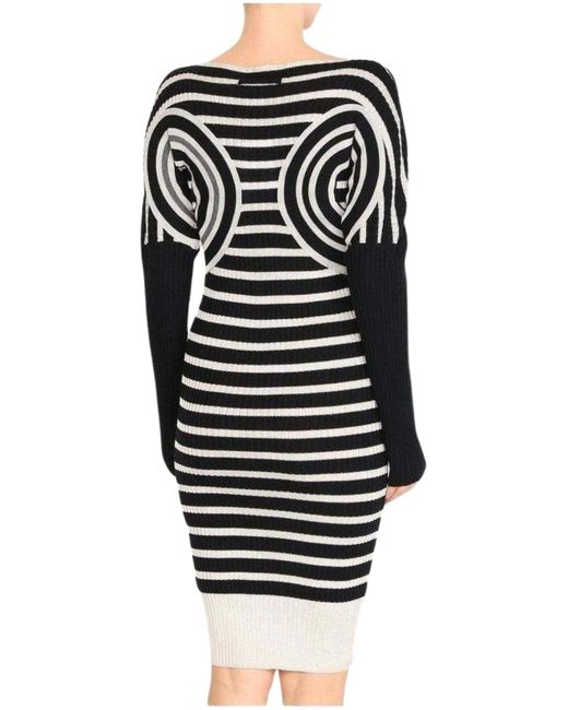 Jean Paul Gaultier Blue Mixed Wool Striped Optical Illusion Dress