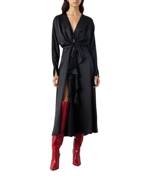 Alejandra Alonso Rojas Black Knot Silk Dress With Ruffles